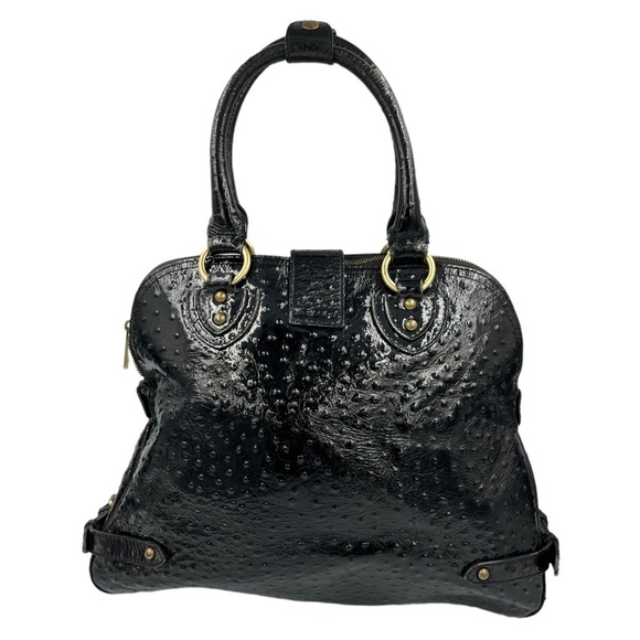 LILY VASAELINI Ostrich Skin Leather Satchel Black - Picture 8 of 13